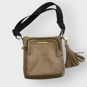 Steve Madden brown leather embossed monogrammed crossbody bag